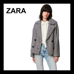 NWOT ZARA Gray houndsthooth oversized overshirt coat blazer jacket